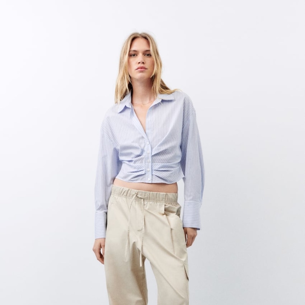 Zara Gathered Poplin Shirt